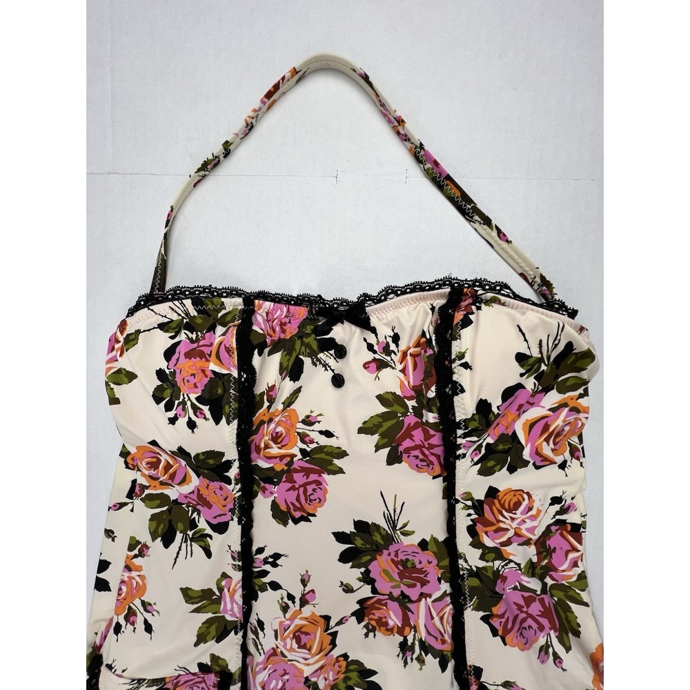 BETSEY JOHNSON One-Piece Skirted Corset Floral Cream Pink Black Lace Bows Small - Picture 3 of 12